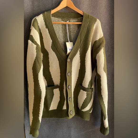 MNML Green/cream zebra cardigan NWT - Picture 1 of 8
